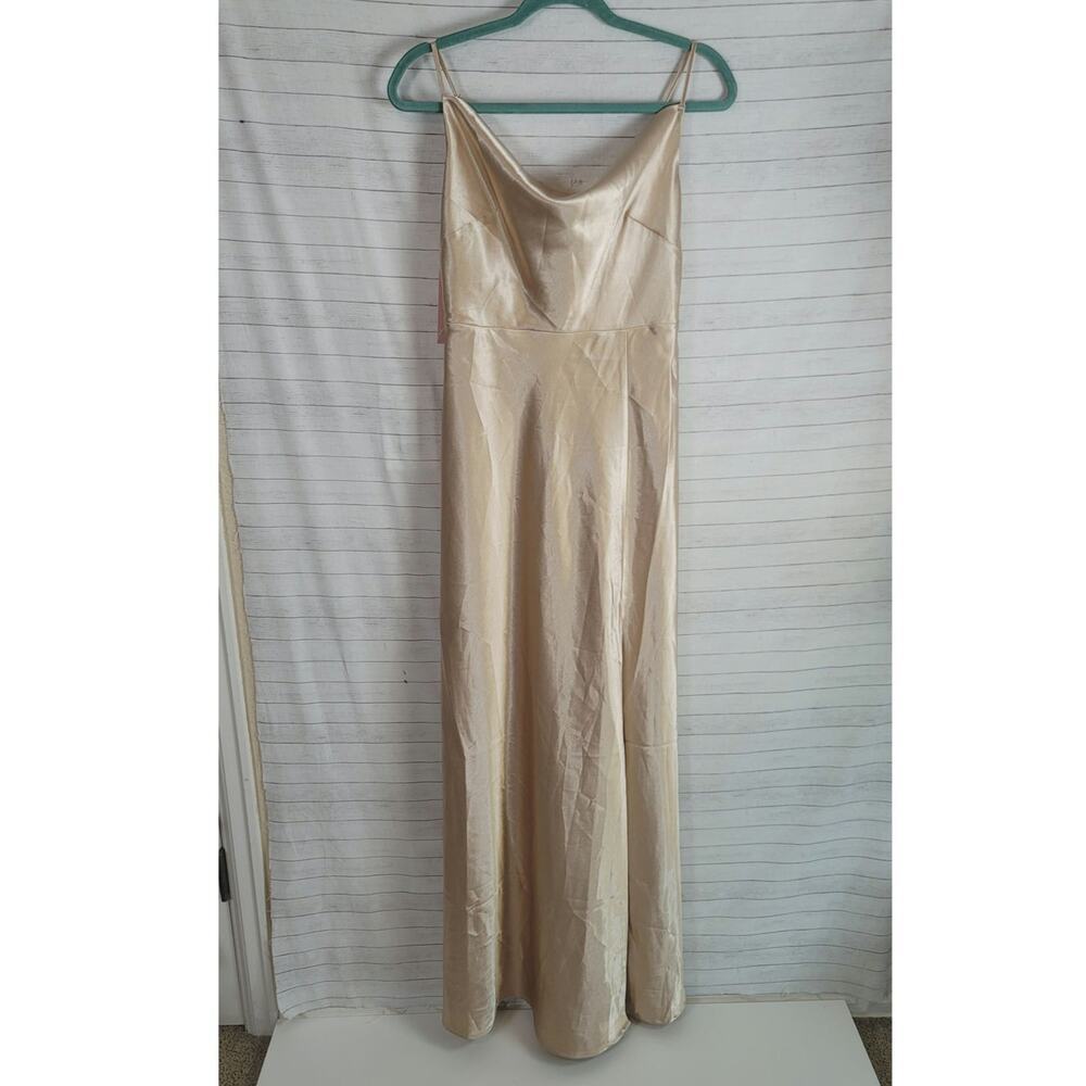 BIRDY GREY LISA LONG MAXI DRESS IN SHINY GOLD, SZ XS